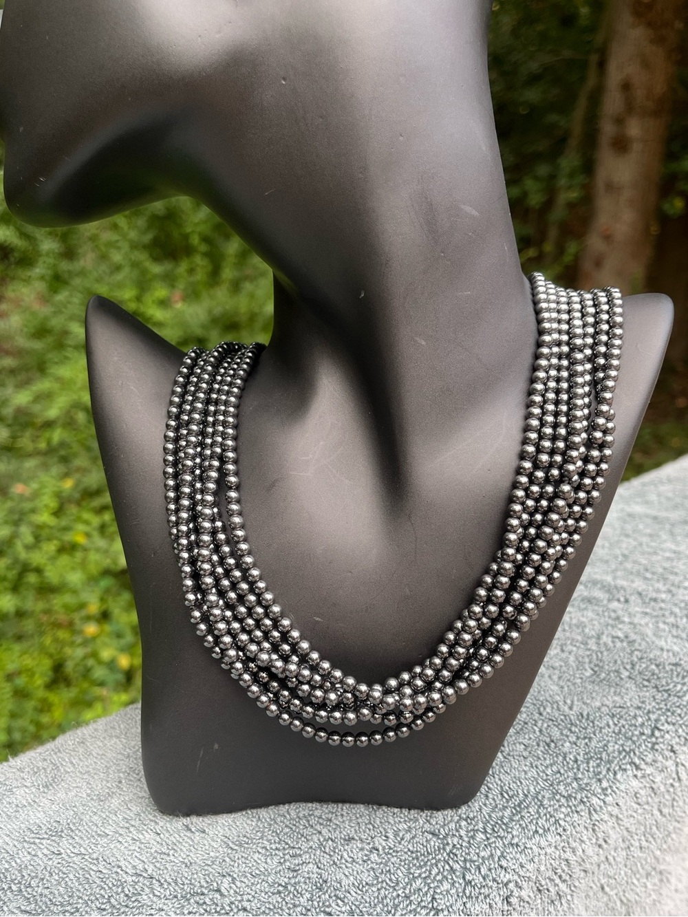 Vintage 7 strand hematite beaded necklace
